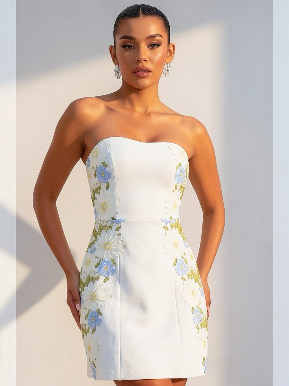 Fashion Nova LUXE - Strapless Bandage Mini Dress - White/Floral - Large